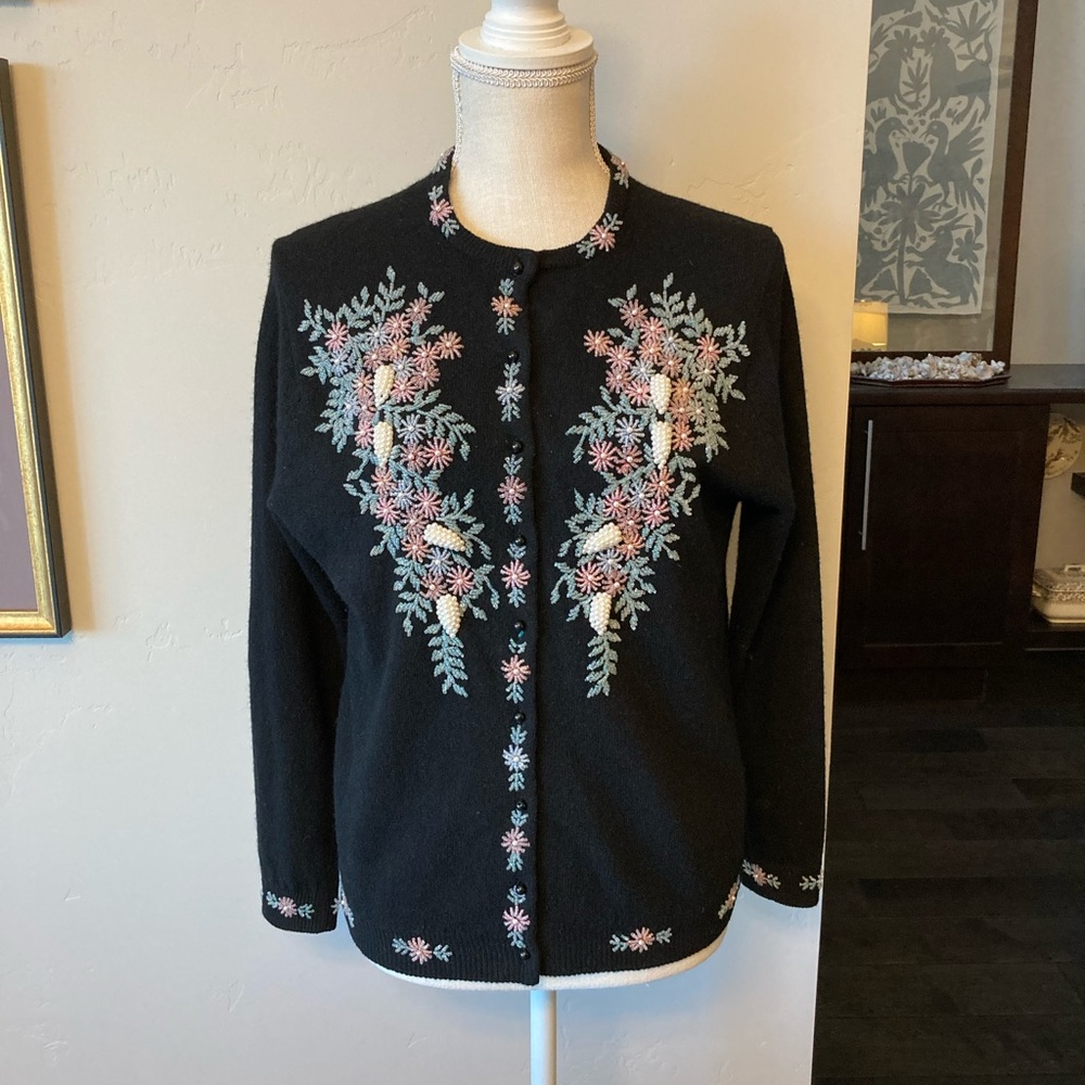 Vintage Women’s Embellished Wool Cardigan Size 40